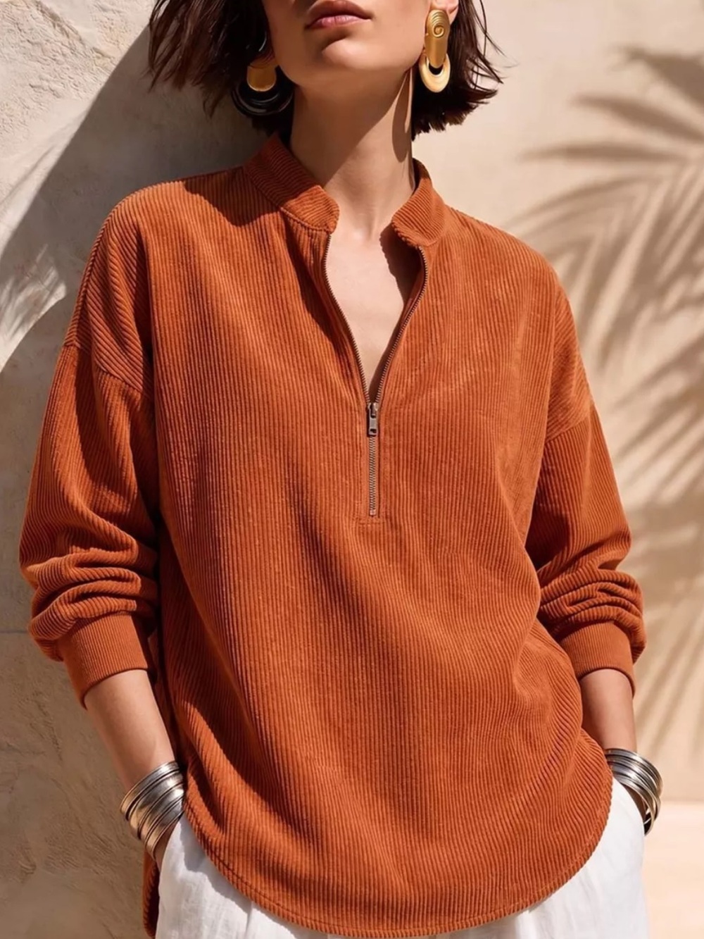 ⭐️ Corduroy Half Zip Pullover Top in Rust